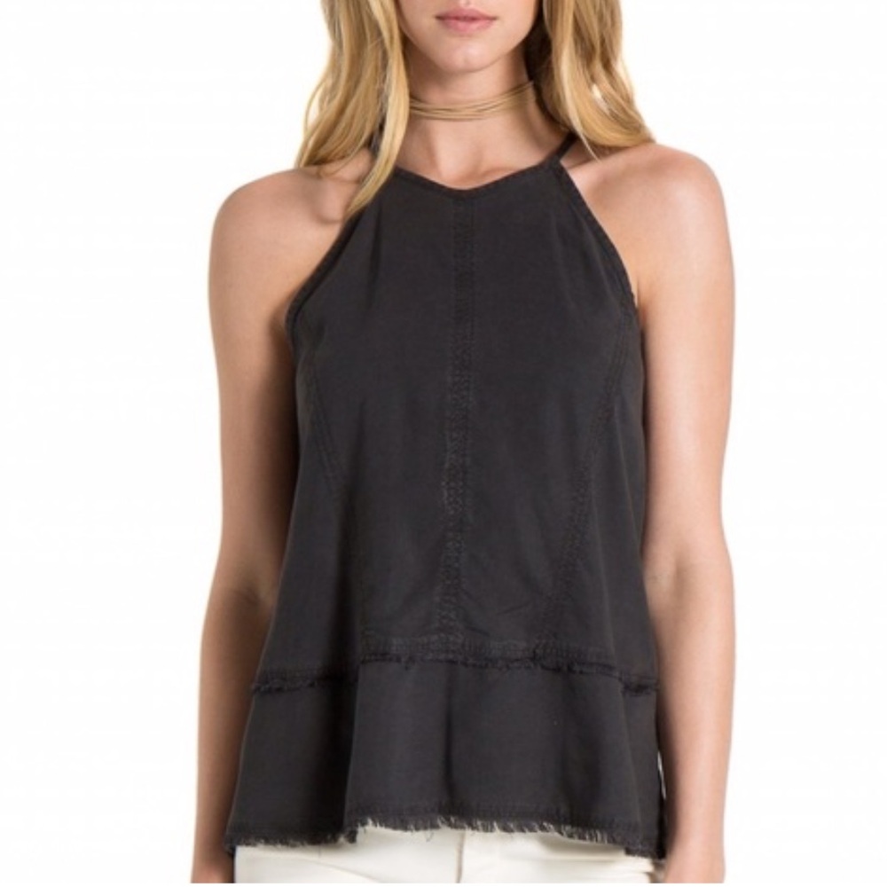 cloth & stone Black Halter Neck Peplum Tank